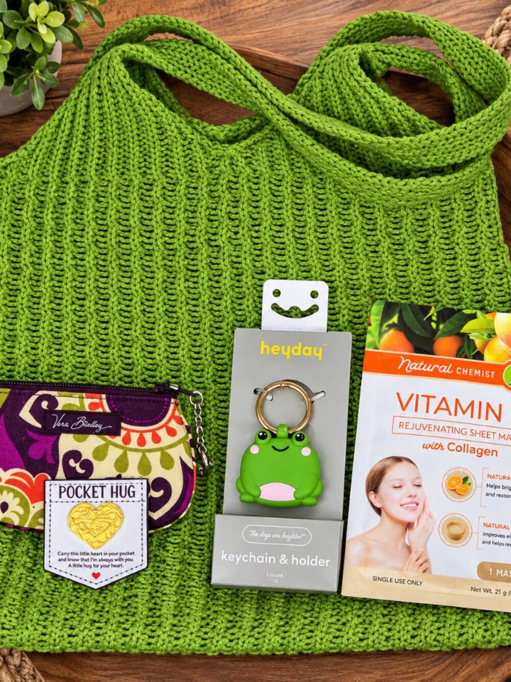 Vera Bradley Keychain & Handmade Crochet Tote Sweater Bag Bundle - 4 Piece Set